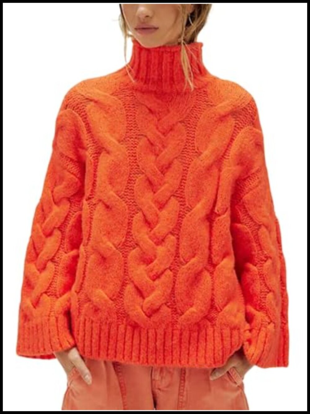 Womens Chunky Cable Knit Turtleneck Sweater Oversized Fall Tops